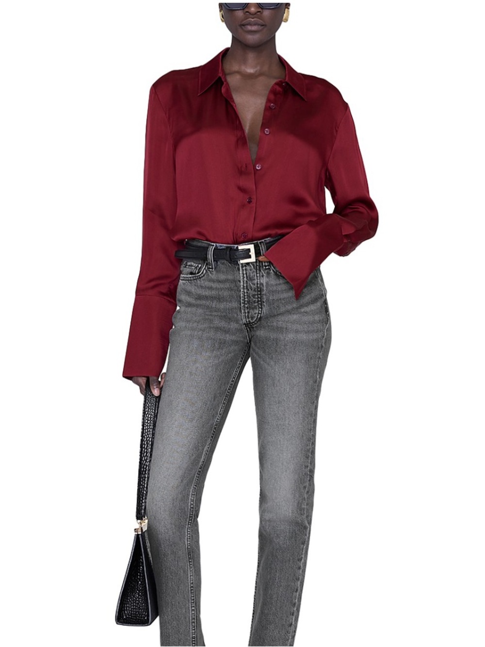 NWT Anine Bing Amanda Silk Shirt Size S Burgundy Red